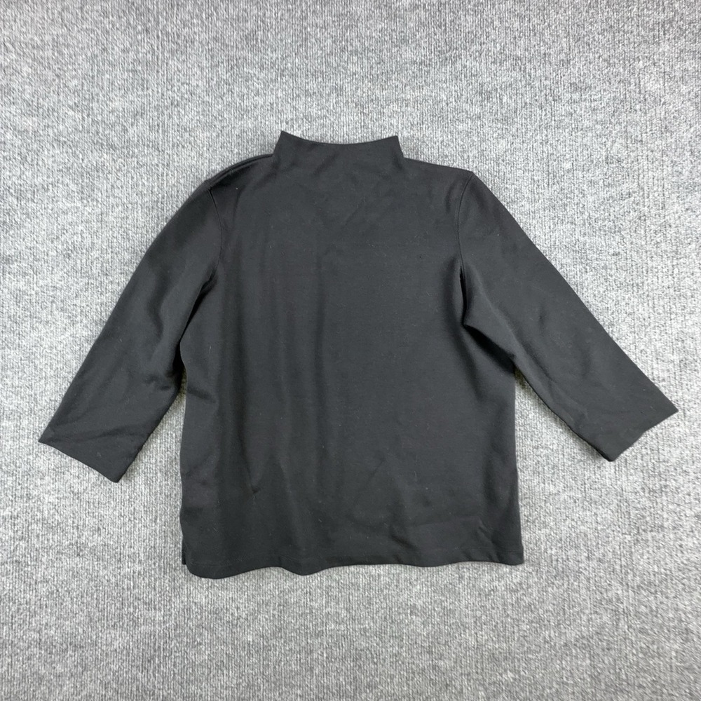 Josephine Chaus Shirt Womens Petite Small Black Mock Neck 3/4 Sleeve Basic Top